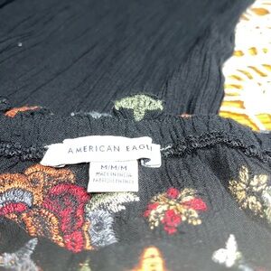 American Eagle Black One Piece Jumpsuit with Floral Embroidery